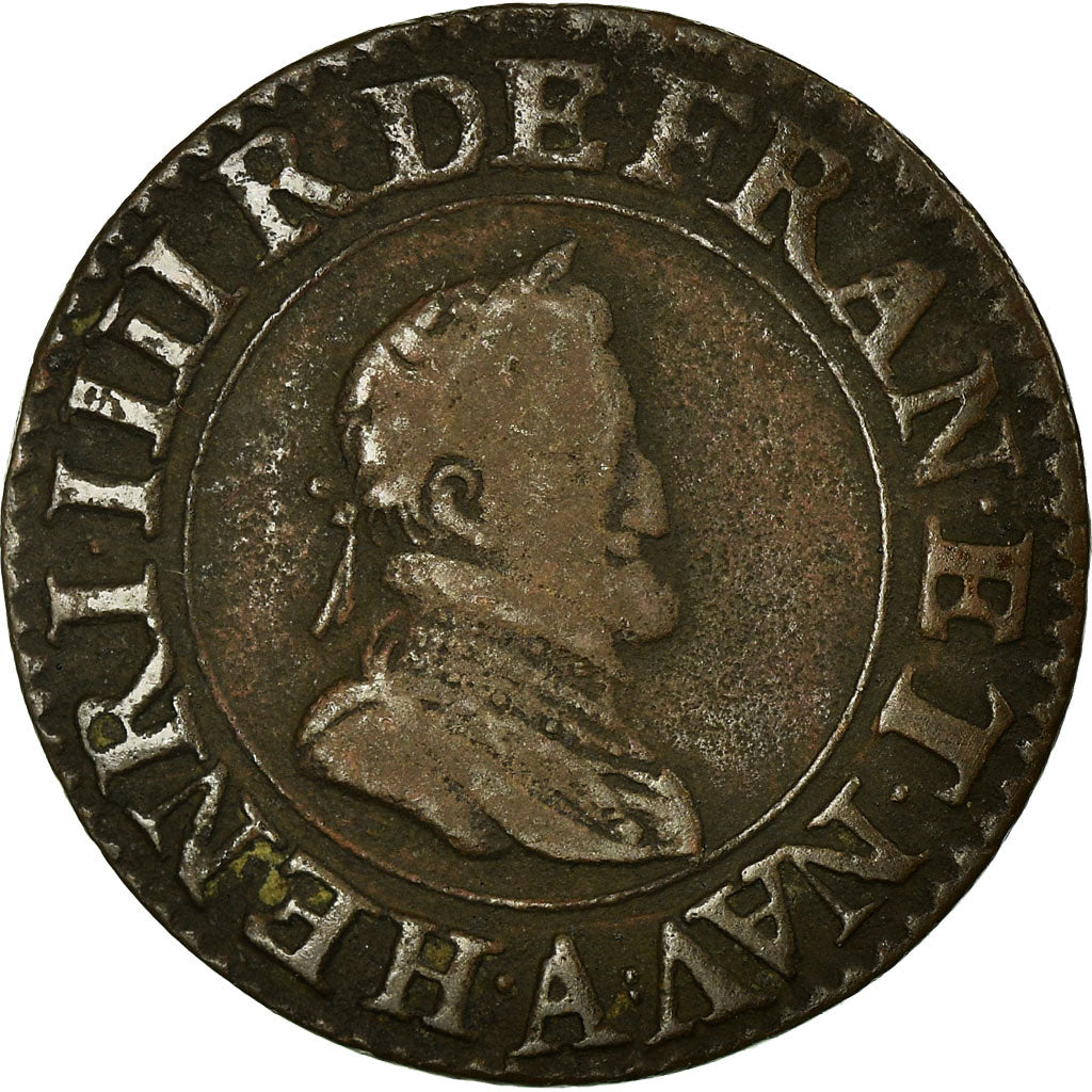 Moeda, França, Henri IV, Double Tournois, 1605, Paris, VF(30-35), Cobre