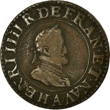 Moeda, França, Henri IV, Double Tournois, 1605, Paris, VF(30-35), Cobre