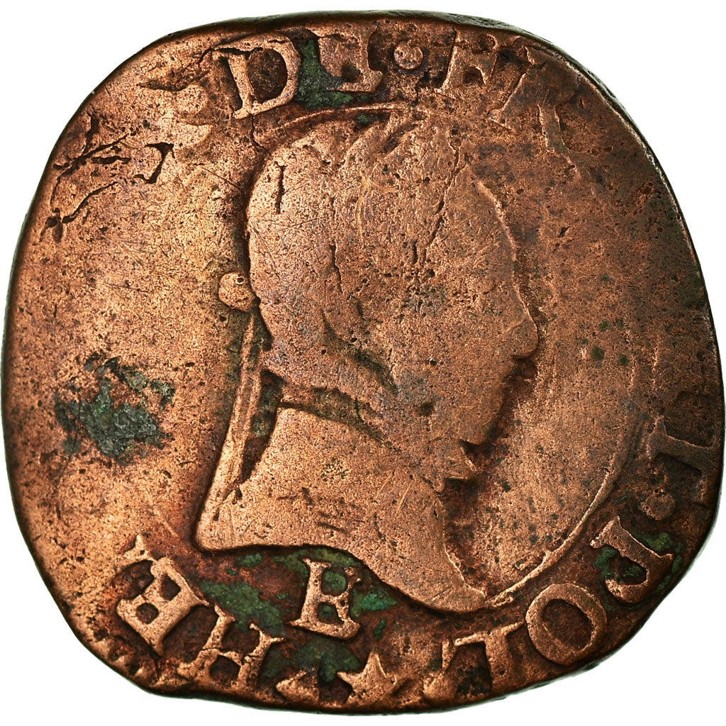 Moneta, Francja, Henri III, Double Tournois, 1580, Tours, F(12-15), Miedź