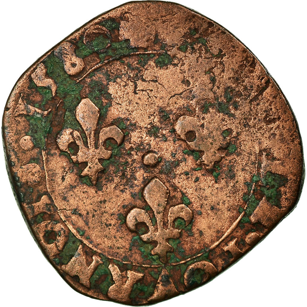 Moneta, Francja, Henri III, Double Tournois, 1580, Tours, F(12-15), Miedź