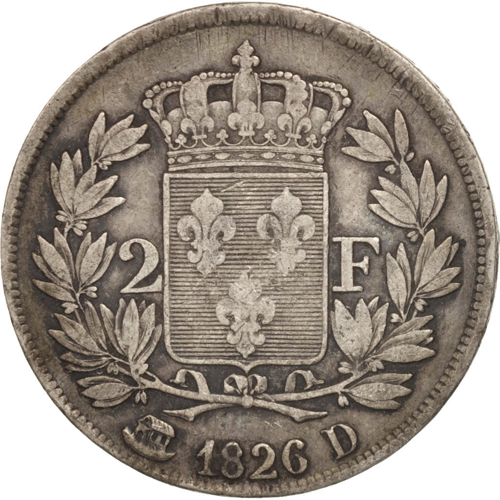Coin, France, Charles X, 2 Francs, 1826, Lyon, VF(30-35), Silver, KM:725.4