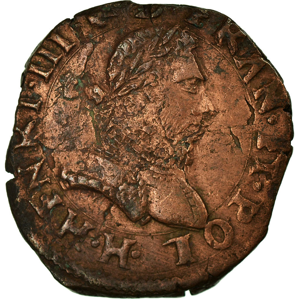 Coin, France, Henri III, Double Tournois, 1586, La Rochelle, EF(40-45), Copper
