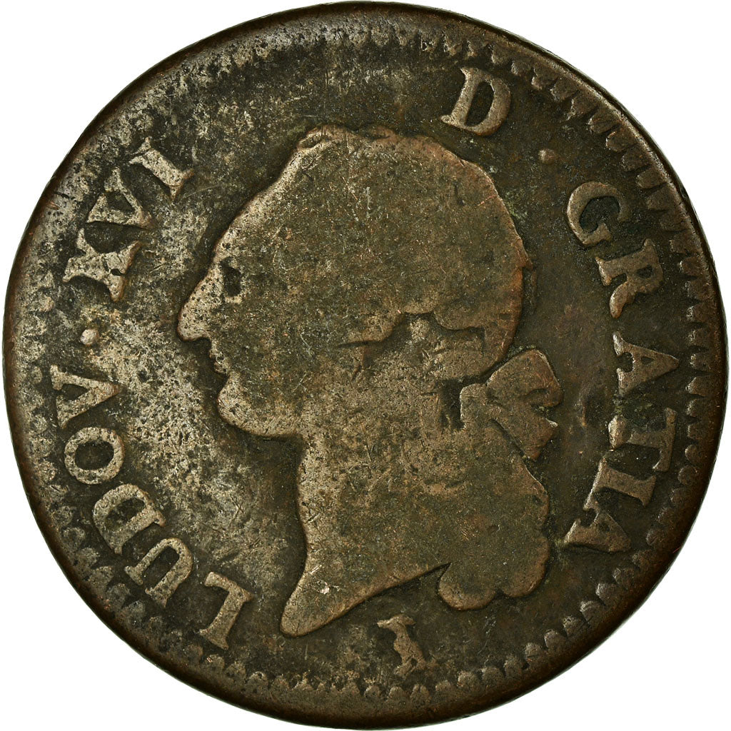 Moneta, Francia, Louis XVI, Sol ou sou, Sol, 1784, Nantes, B+, Rame, KM:578.15