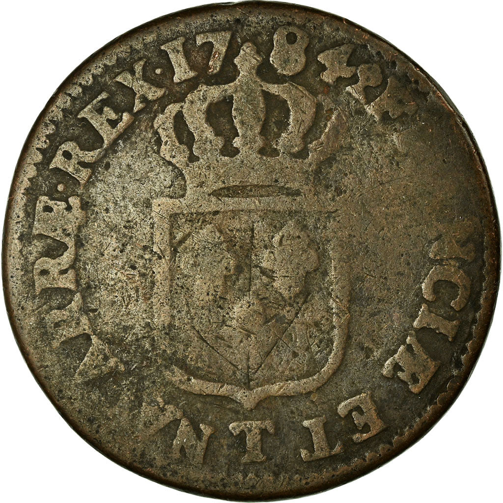 Moneta, Francia, Louis XVI, Sol ou sou, Sol, 1784, Nantes, B+, Rame, KM:578.15