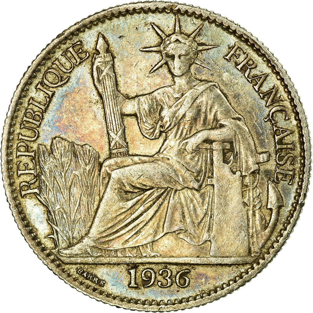 Moneda, INDOCHINA FRANCESA, 50 Cents, 1936, Paris, MBC+, Plata, KM:4a.2