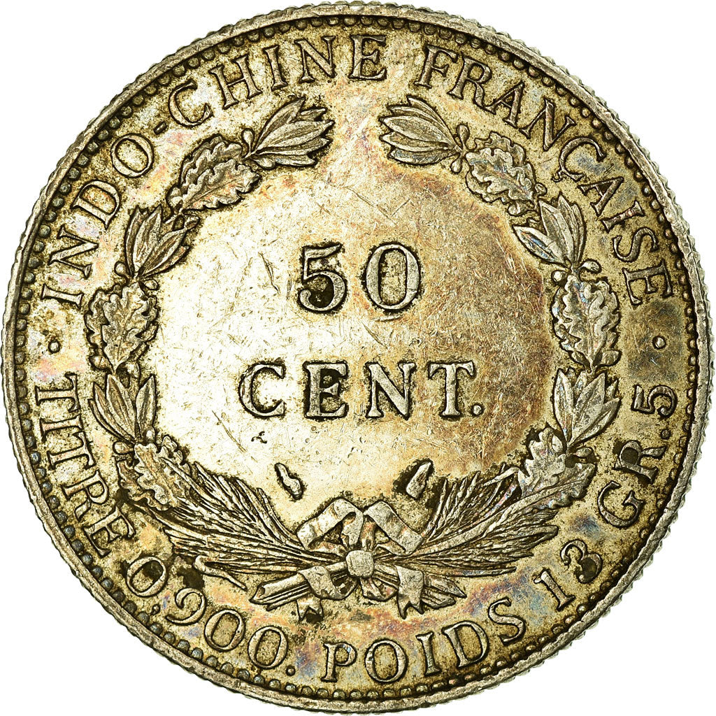 Moneda, INDOCHINA FRANCESA, 50 Cents, 1936, Paris, MBC+, Plata, KM:4a.2