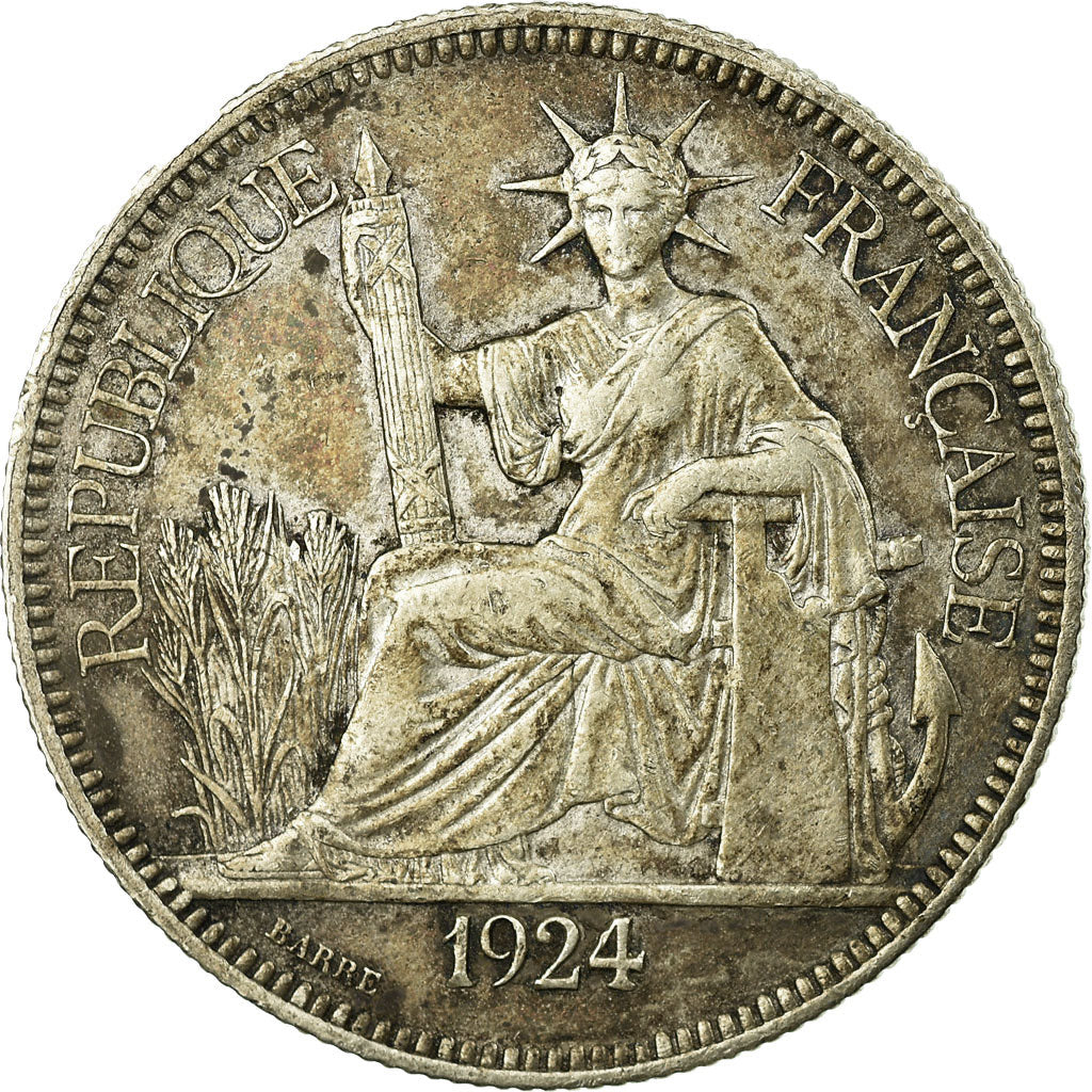 Münze, FRENCH INDO-CHINA, Piastre, 1924, Paris, SS, Silber, KM:5a.1