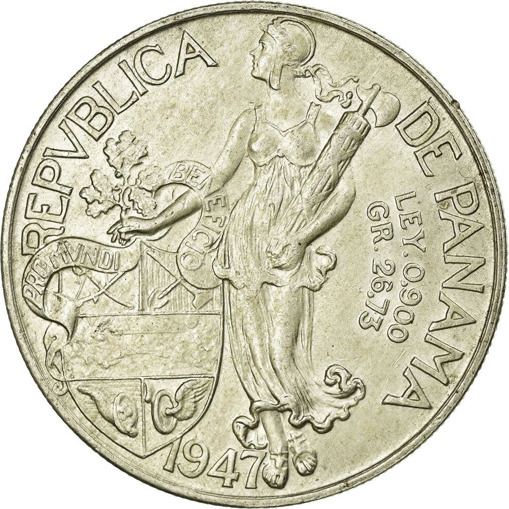 Moeda, Panamá, Balboa, 1947, AU(50-53), Prata, KM:13