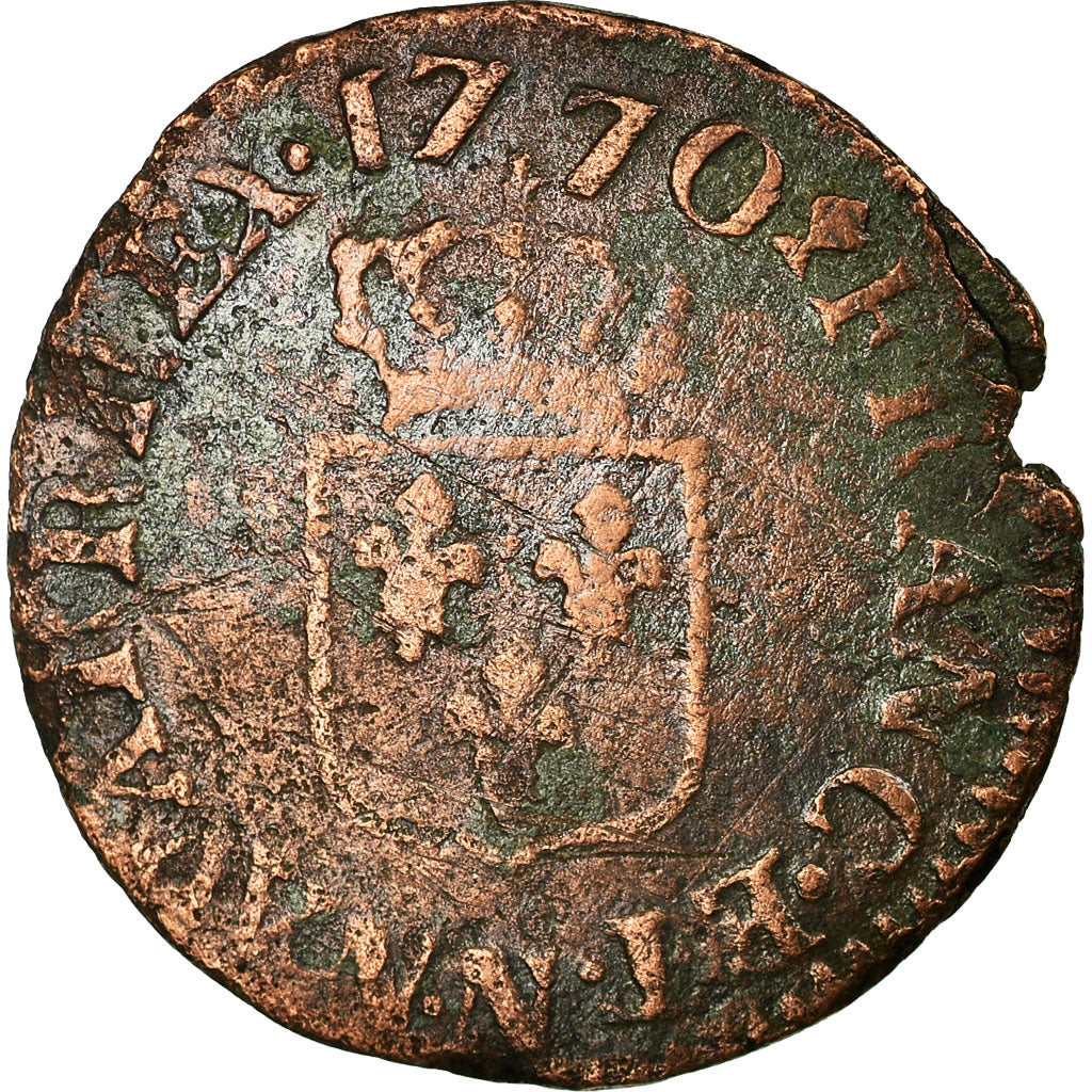 Coin, France, Louis XV, Liard à la vieille tête, Liard, 1770, Montpellier