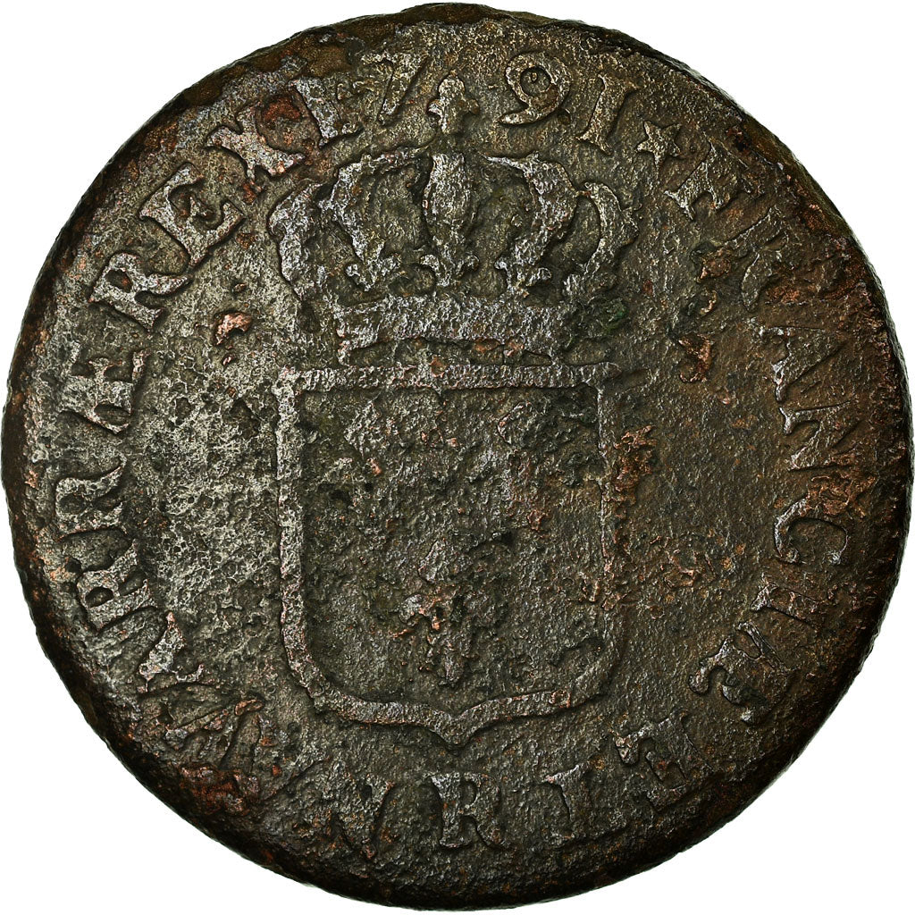 Münze, Frankreich, Louis XVI, Sol ou sou, Sol, 1791, Orléans, SGE, Kupfer