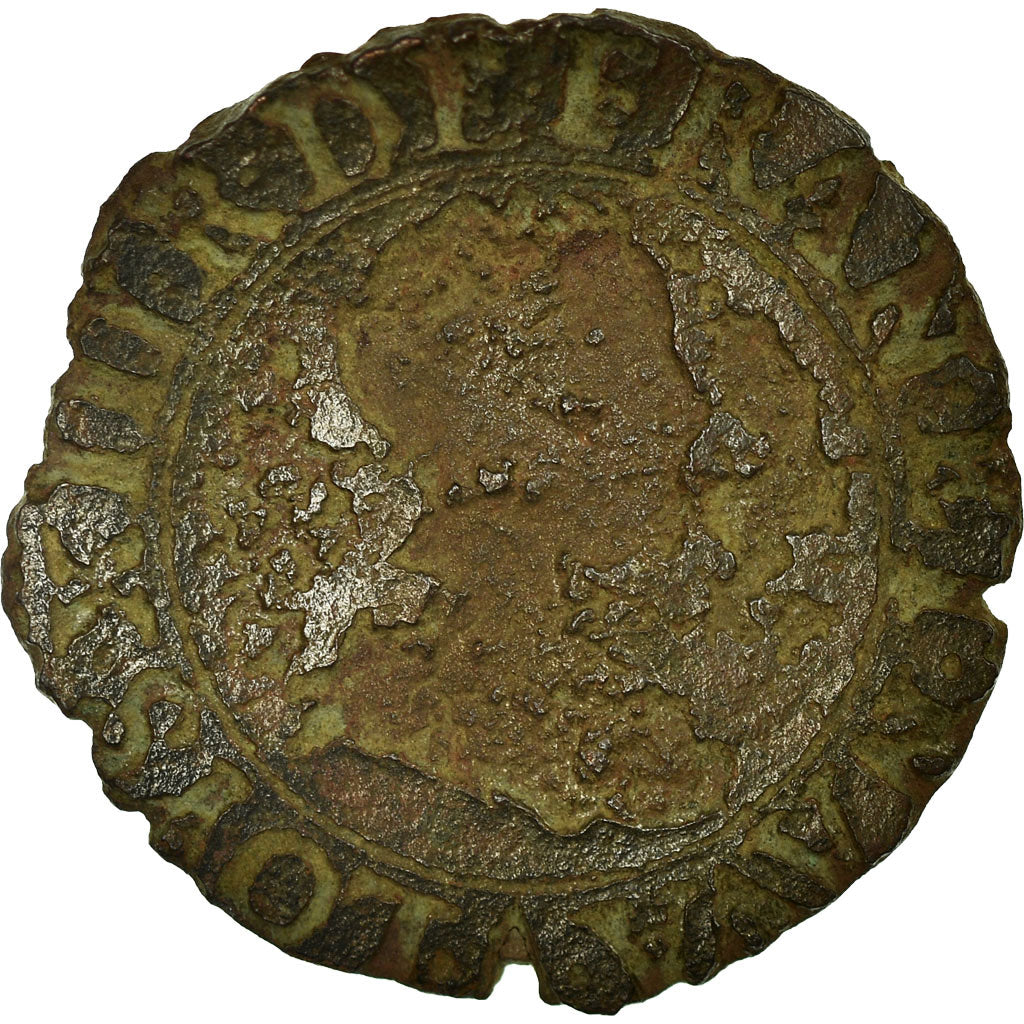 Moeda, França, Louis XIII, Double Tournois, 1614, Paris, F(12-15), Cobre