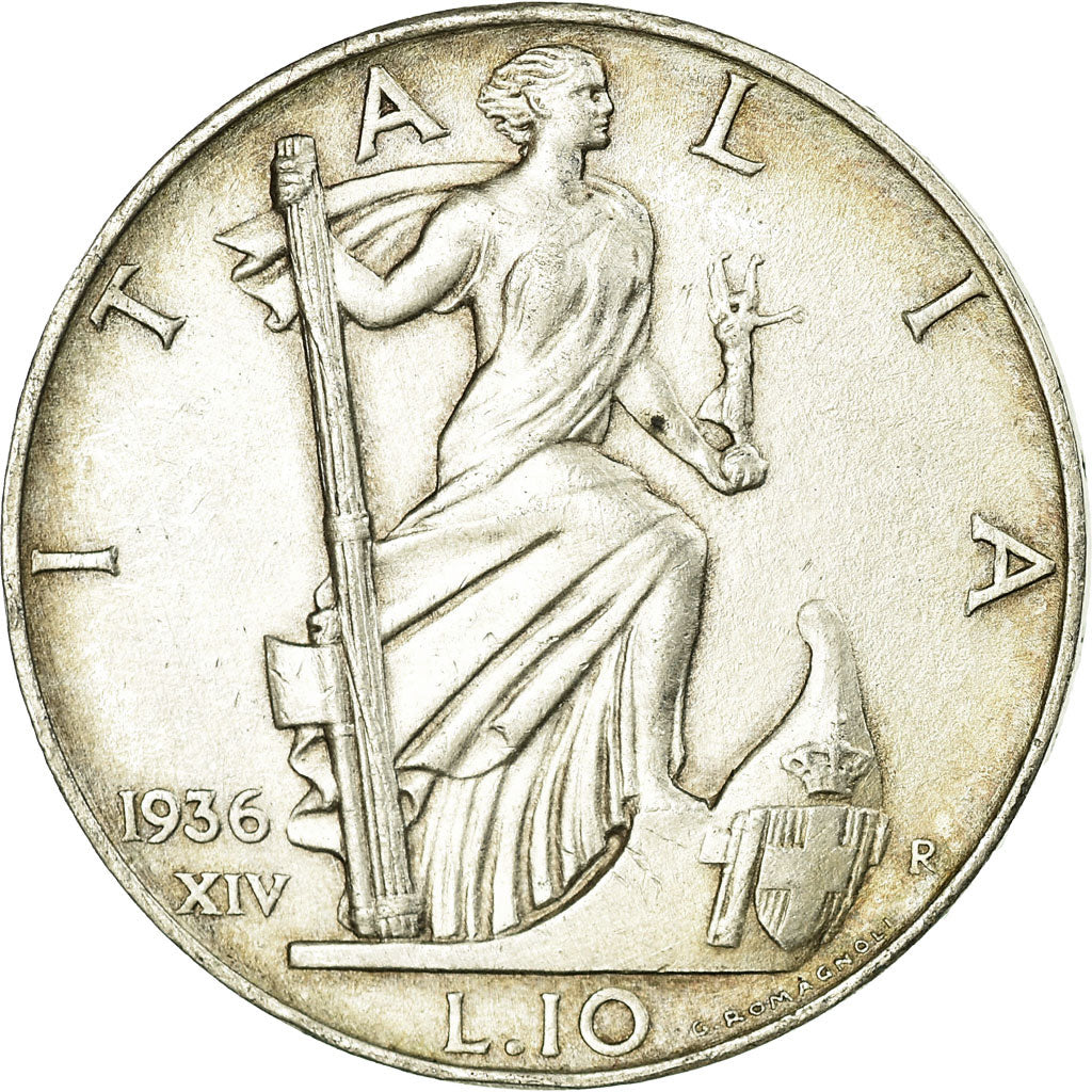Coin, Italy, Vittorio Emanuele III, 10 Lire, 1936, Rome, AU(50-53), Silver