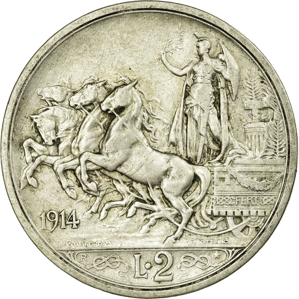 Coin, Italy, Vittorio Emanuele III, 2 Lire, 1914, Rome, EF(40-45), Silver, KM:55