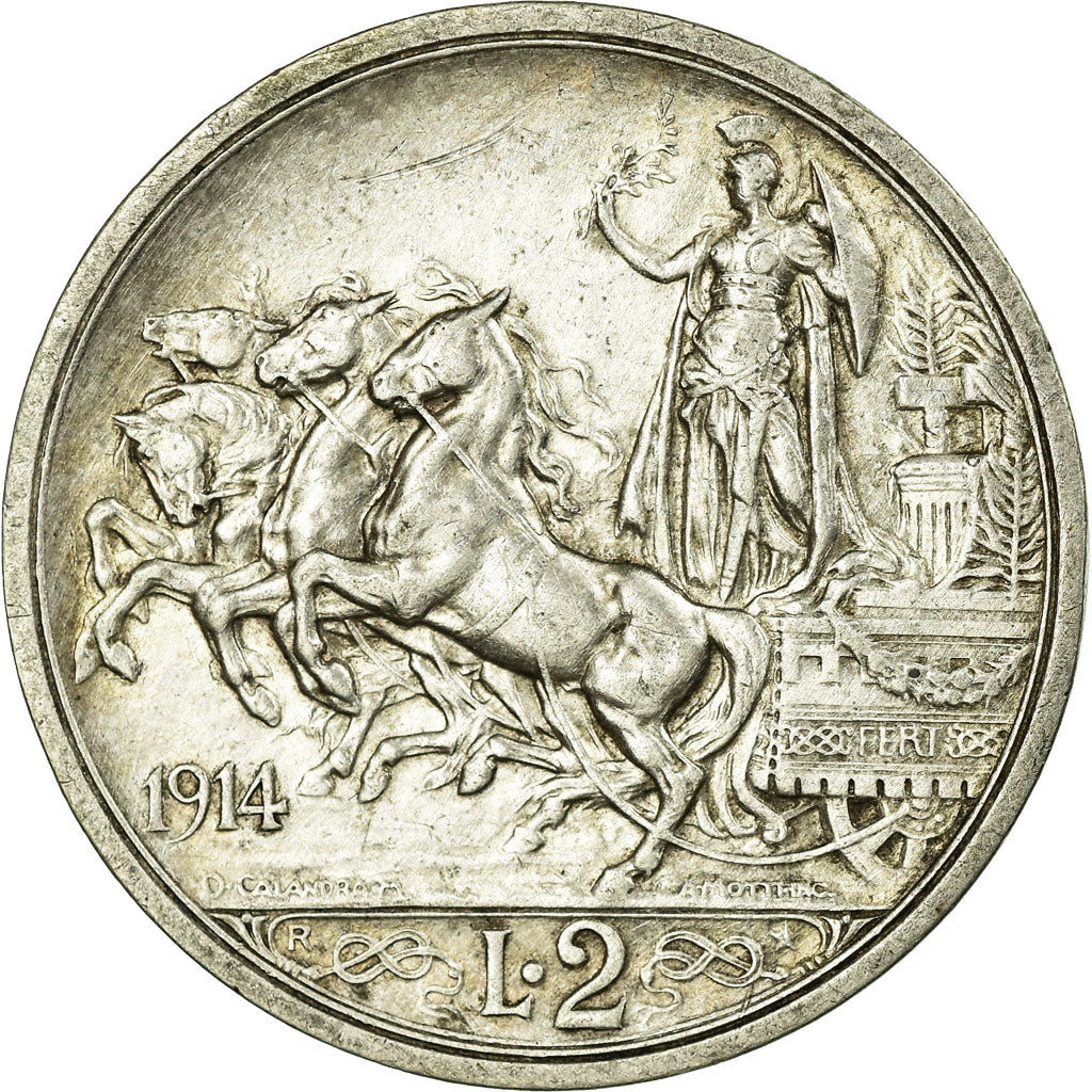 Coin, Italy, Vittorio Emanuele III, 2 Lire, 1914, Rome, AU(50-53), Silver, KM:55