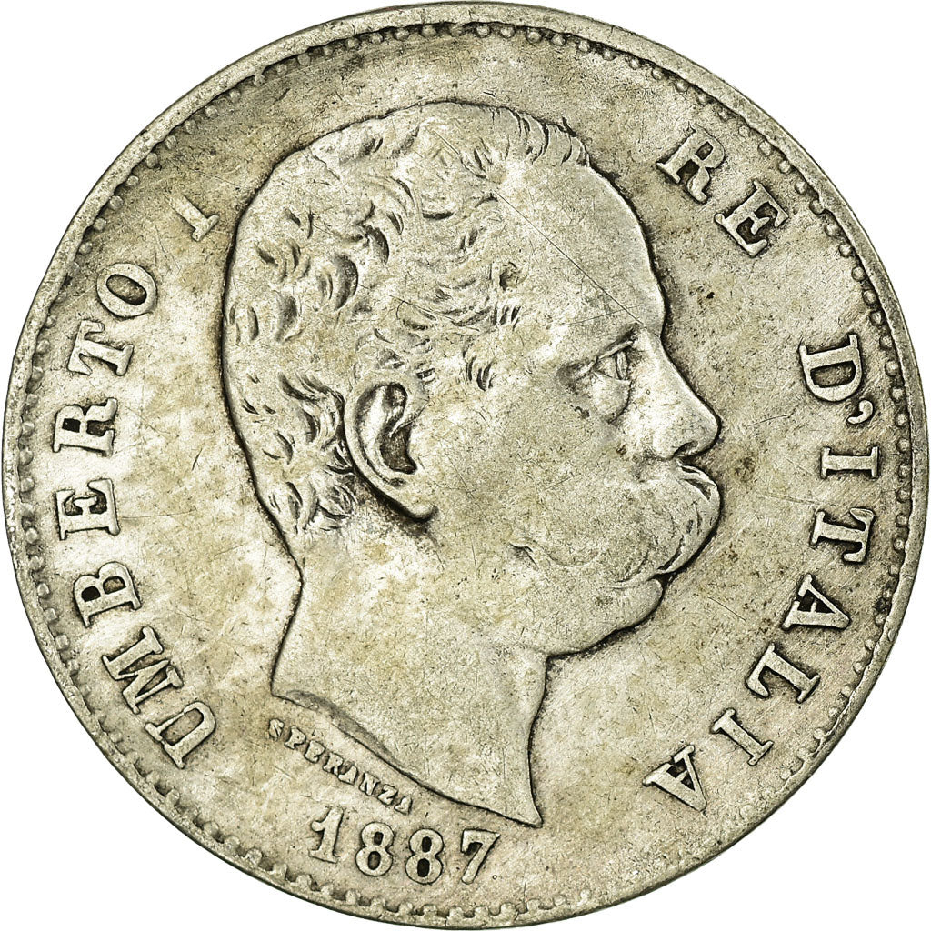 Coin, Italy, Umberto I, Lira, 1887, Milan, VF(20-25), Silver, KM:24.2