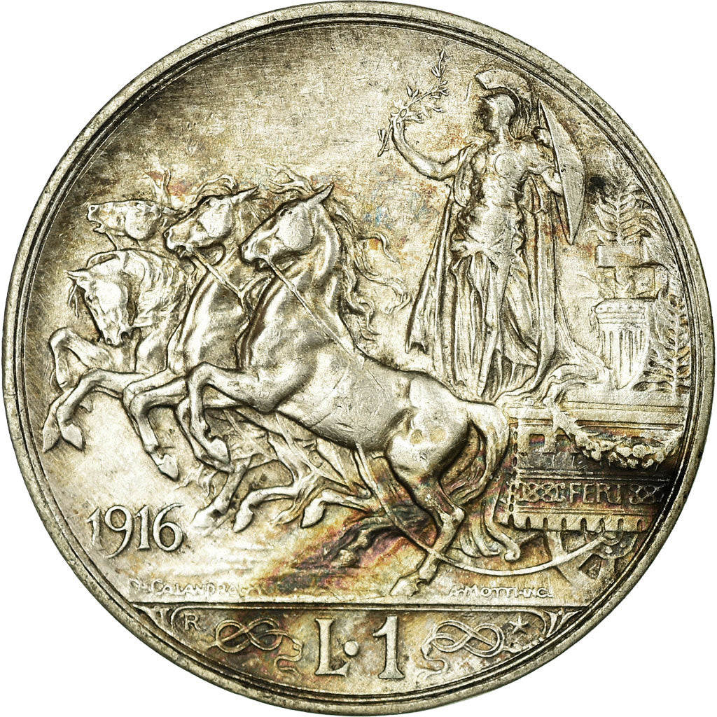Moeda, Itália, Vittorio Emanuele III, Lira, 1916, Rome, AU(50-53), Prata, KM:57