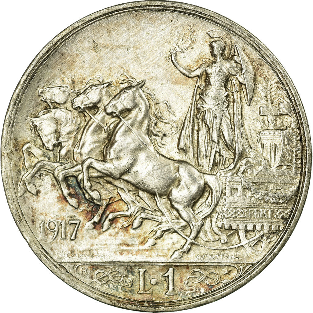 Coin, Italy, Vittorio Emanuele III, Lira, 1917, Rome, AU(55-58), Silver, KM:57