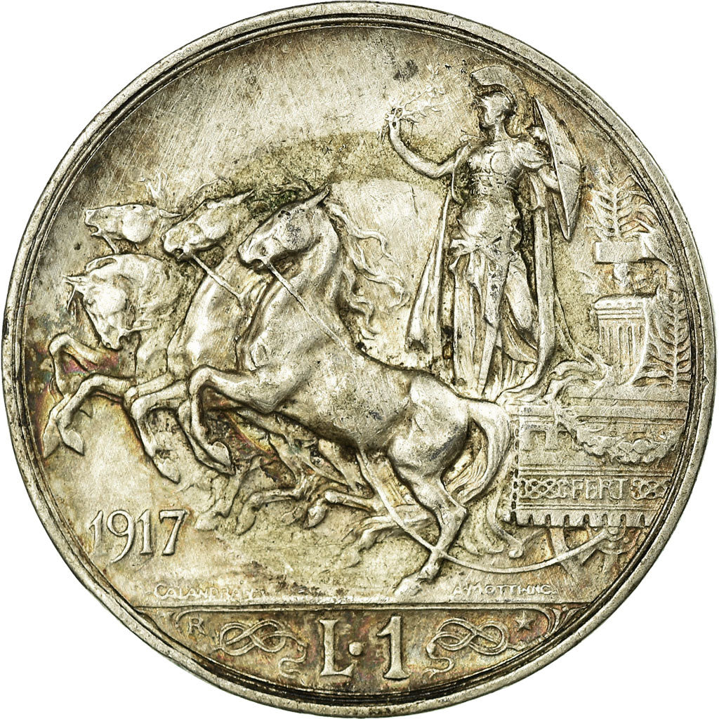 Moneta, Włochy, Vittorio Emanuele III, Lira, 1917, Rome, AU(50-53), Srebro
