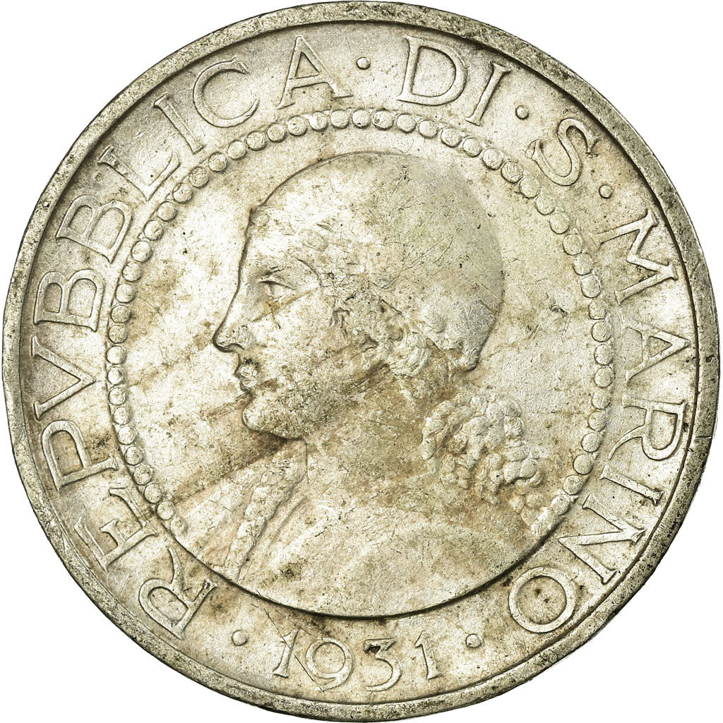 Coin, San Marino, 5 Lire, 1931, Rome, EF(40-45), Silver, KM:9