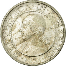 Coin, San Marino, 5 Lire, 1931, Rome, EF(40-45), Silver, KM:9