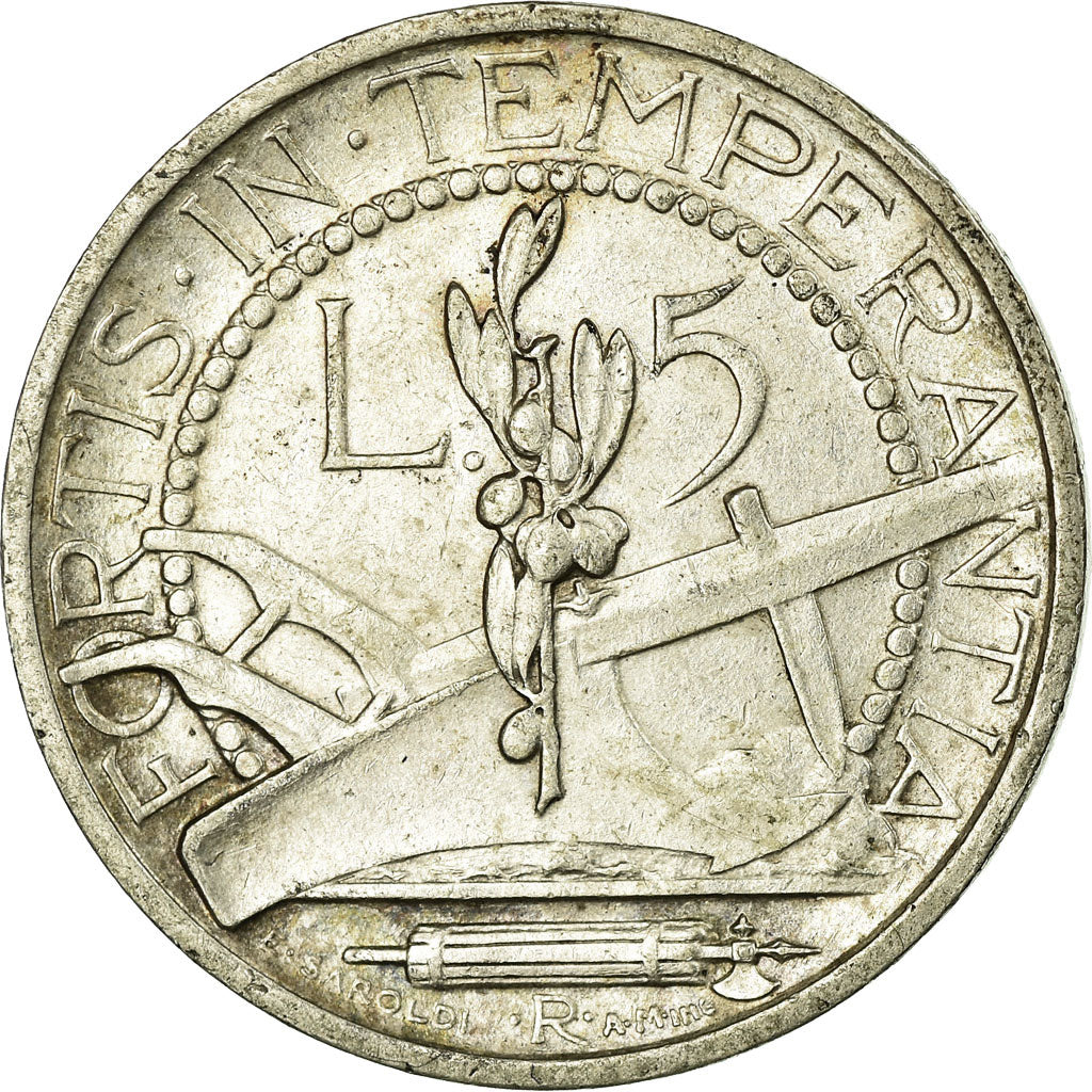 Coin, San Marino, 5 Lire, 1931, Rome, EF(40-45), Silver, KM:9