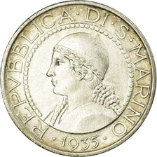 Coin, San Marino, 5 Lire, 1935, Rome, AU(50-53), Silver, KM:9