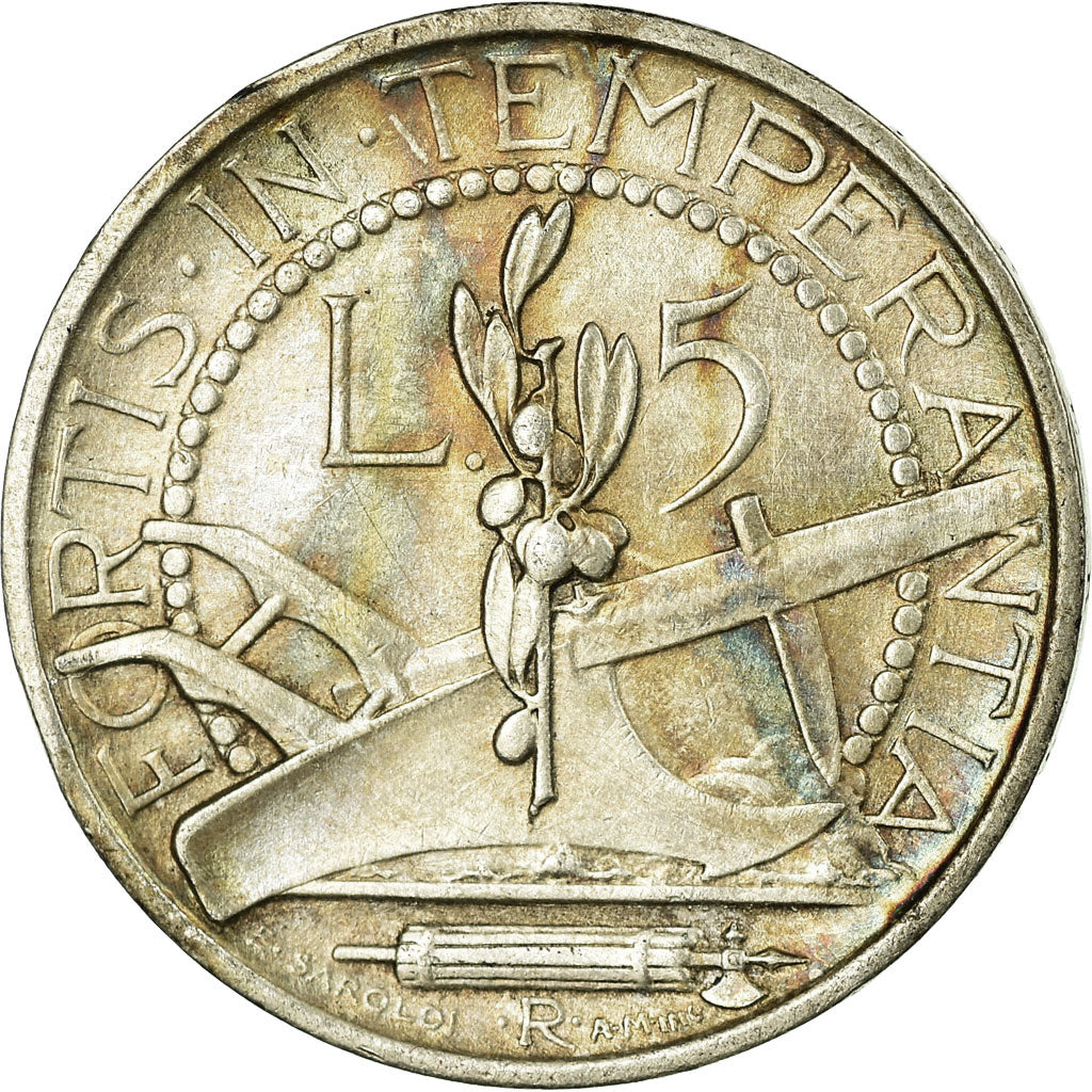 Coin, San Marino, 5 Lire, 1935, Rome, AU(50-53), Silver, KM:9