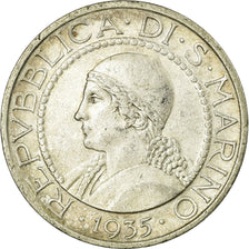 Coin, San Marino, 5 Lire, 1935, Rome, AU(50-53), Silver, KM:9