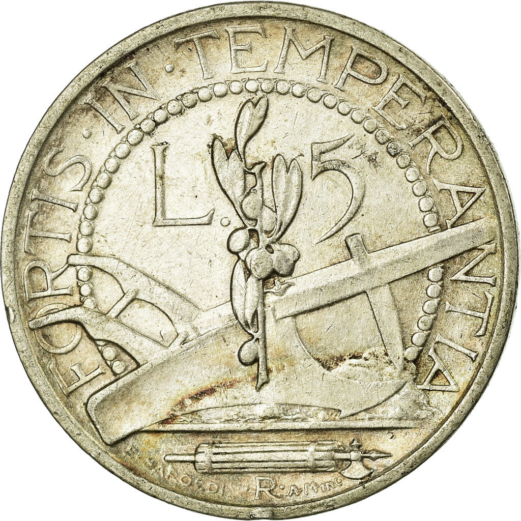Coin, San Marino, 5 Lire, 1935, Rome, AU(50-53), Silver, KM:9