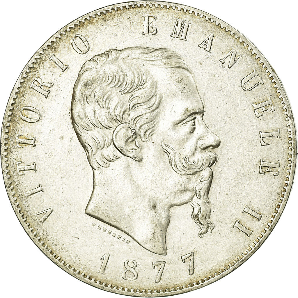 Coin, Italy, Vittorio Emanuele II, 5 Lire, 1877, Rome, AU(50-53), Silver, KM:8.4