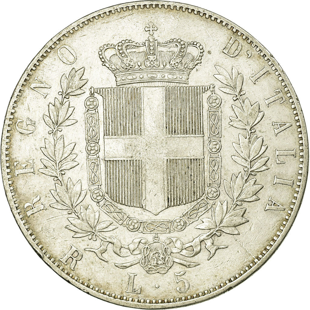 Coin, Italy, Vittorio Emanuele II, 5 Lire, 1877, Rome, AU(50-53), Silver, KM:8.4