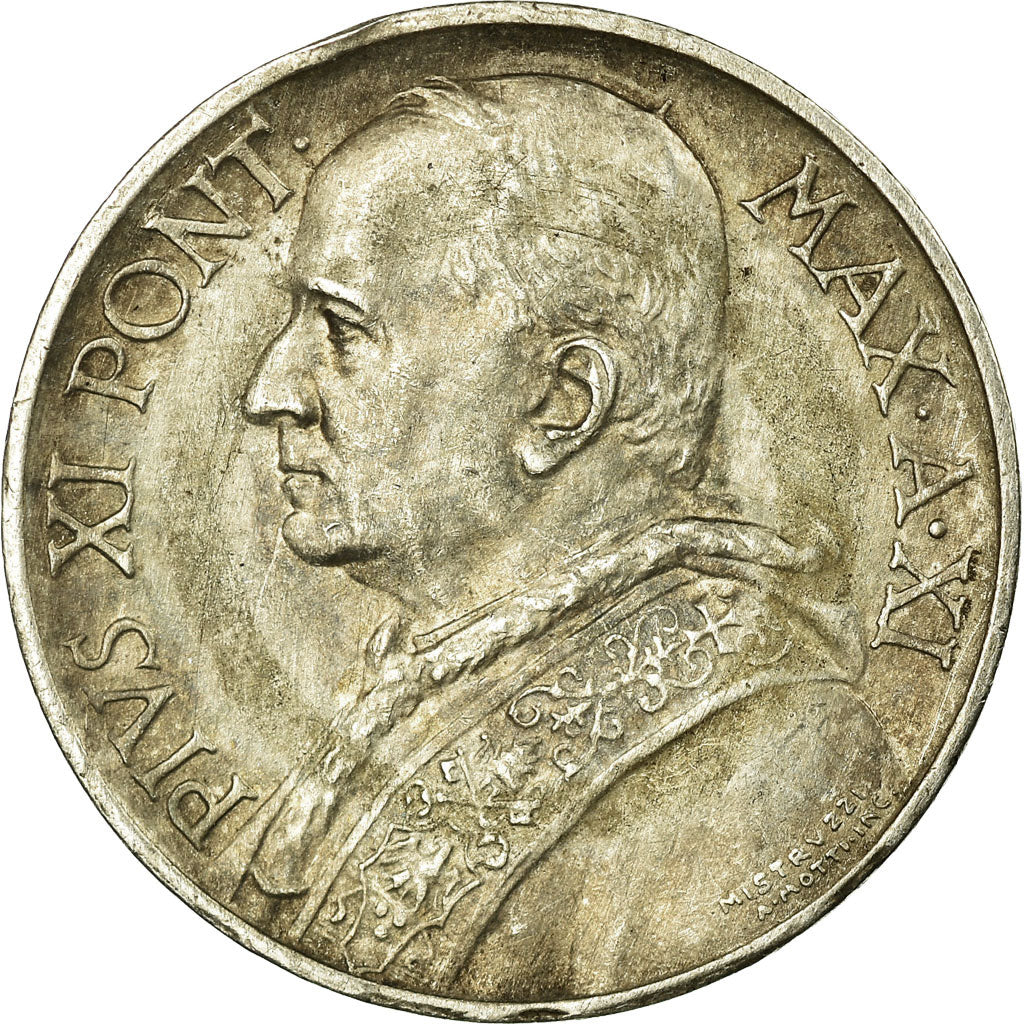 Coin, VATICAN CITY, Pius XI, 5 Lire, 1932, Rome, AU(55-58), Silver, KM:7