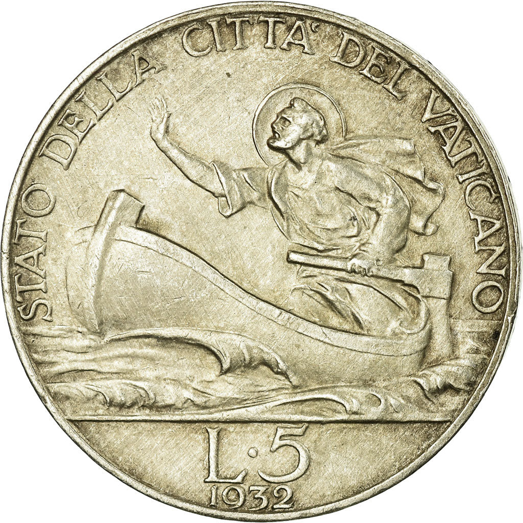Coin, VATICAN CITY, Pius XI, 5 Lire, 1932, Rome, AU(55-58), Silver, KM:7