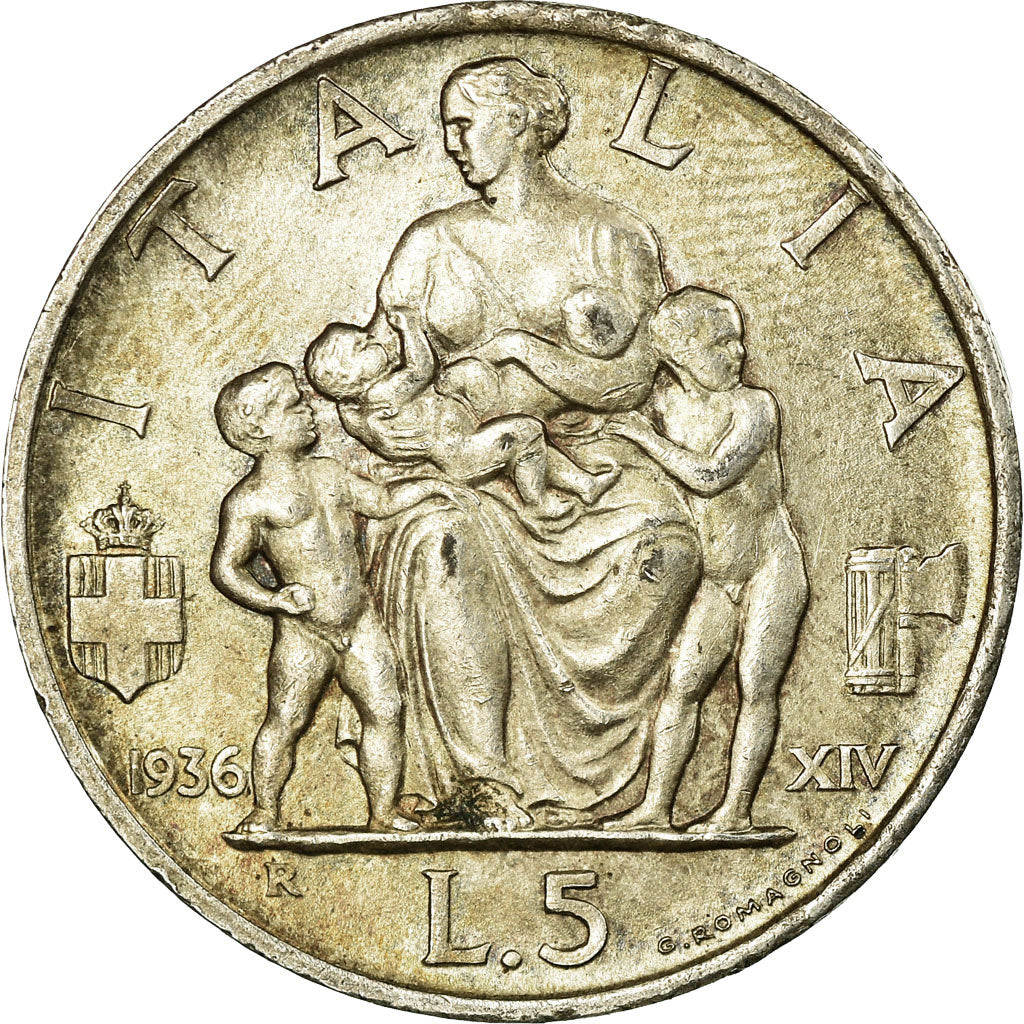 Coin, Italy, Vittorio Emanuele III, 5 Lire, 1936, Rome, AU(55-58), Silver, KM:79