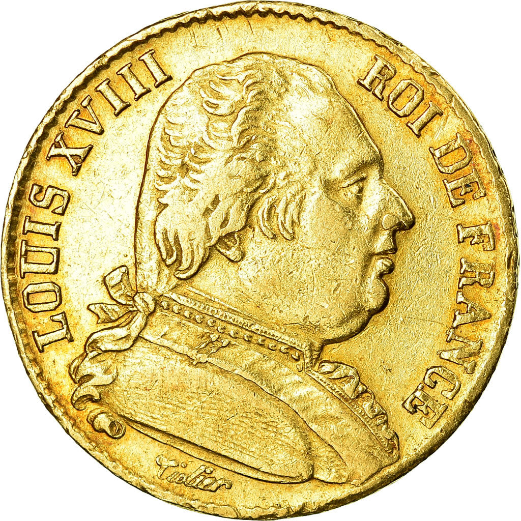 Coin, France, Louis XVIII, 20 Francs, 1814, Paris, EF(40-45), Gold