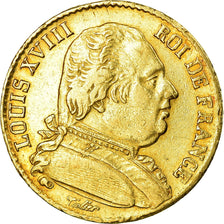 Coin, France, Louis XVIII, 20 Francs, 1814, Paris, EF(40-45), Gold