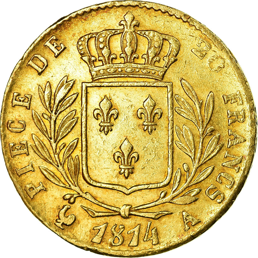 Coin, France, Louis XVIII, 20 Francs, 1814, Paris, EF(40-45), Gold