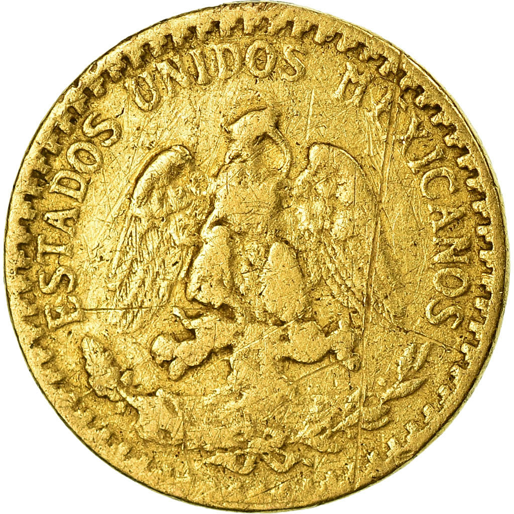Moneda, México, 2 Pesos, 1919, Mexico City, BC+, Oro, KM:461