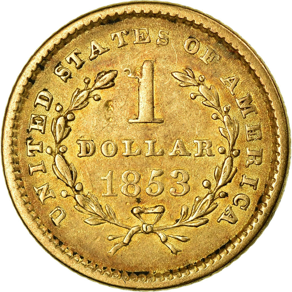 Coin, United States, Liberty Head Dollar, 1853, Philadelphia, AU(50-53), Gold