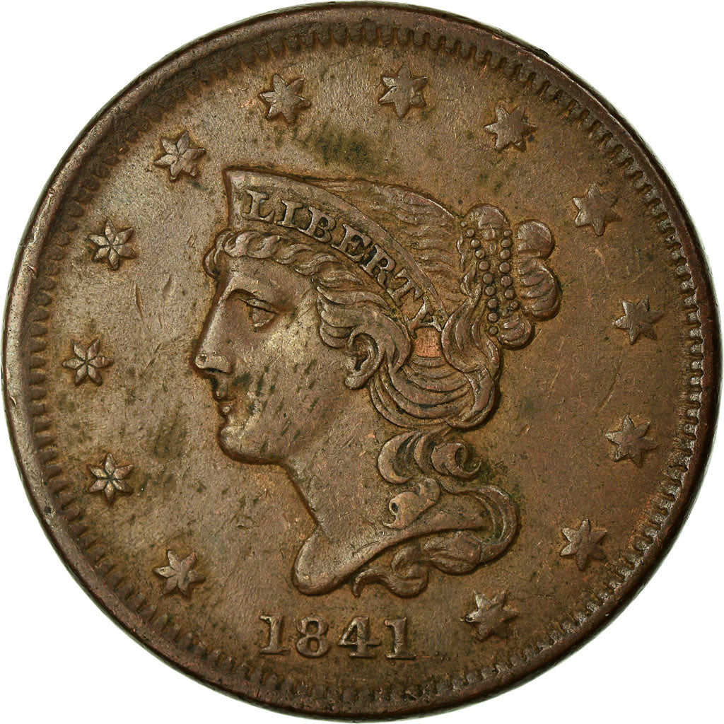 Coin, United States, Braided Hair Cent, Cent, 1841, U.S. Mint, Philadelphia