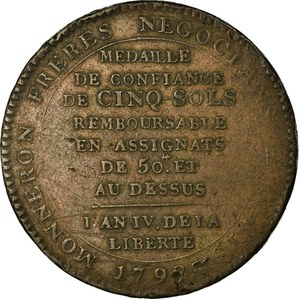 Coin, France, Monneron, 5 Sols, 1792, Birmingham, VF(30-35), Bronze, KM:Tn31