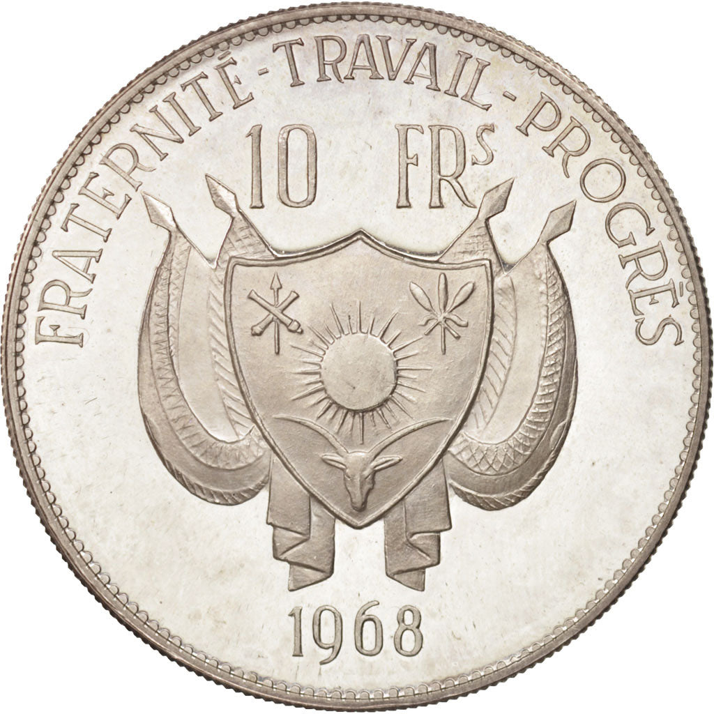 Níger, 10 Francs, 1968, Plata, KM:8.1