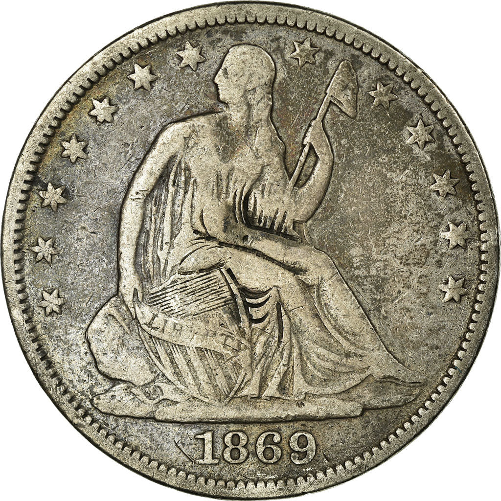Coin, United States, Seated Liberty Half Dollar, Half Dollar, 1869, U.S. Mint