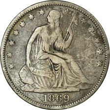 Coin, United States, Seated Liberty Half Dollar, Half Dollar, 1869, U.S. Mint