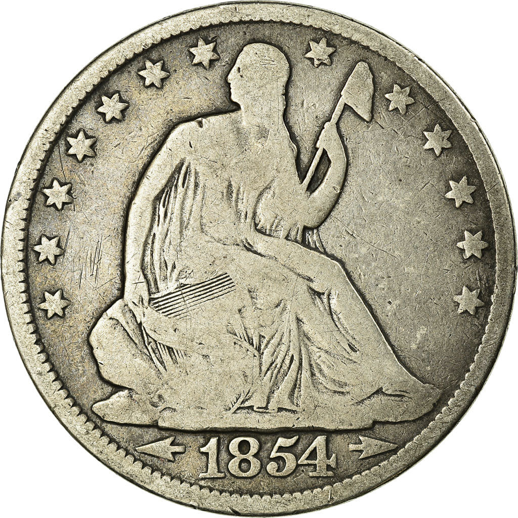 Coin, United States, Seated Liberty Half Dollar, Half Dollar, 1854, U.S. Mint