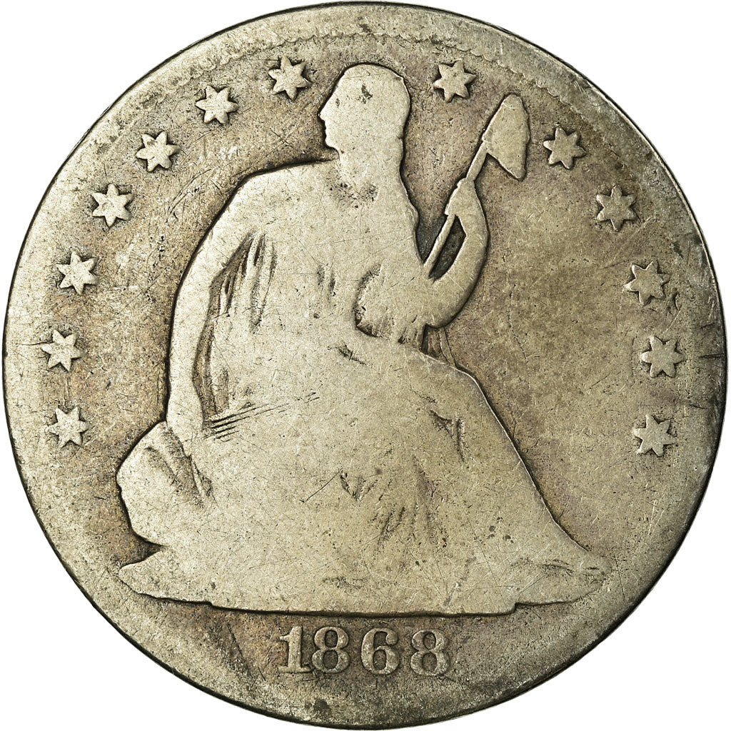 Coin, United States, Seated Liberty Half Dollar, Half Dollar, 1868, U.S. Mint