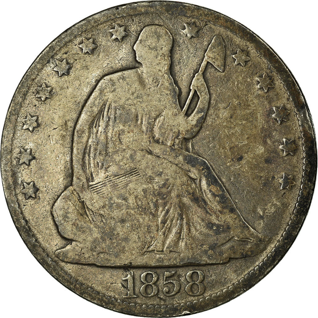 Coin, United States, Seated Liberty Half Dollar, Half Dollar, 1858, U.S. Mint