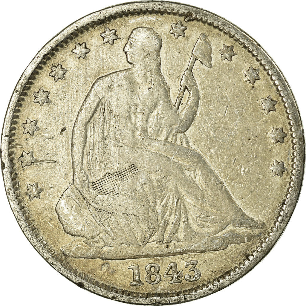 Coin, United States, Seated Liberty Half Dollar, Half Dollar, 1843, U.S. Mint