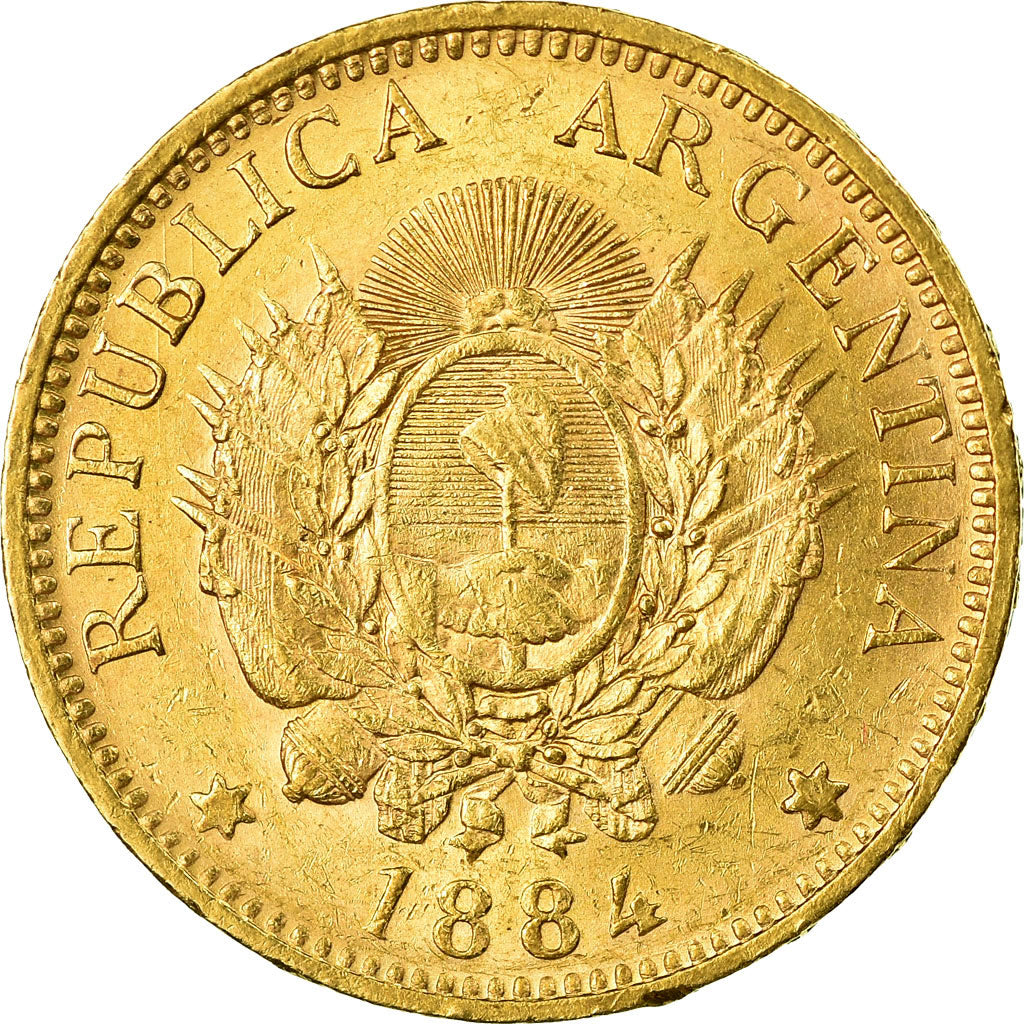 Moneta, Argentina, 5 Pesos, Argentino, 1884, BB, Oro, KM:31