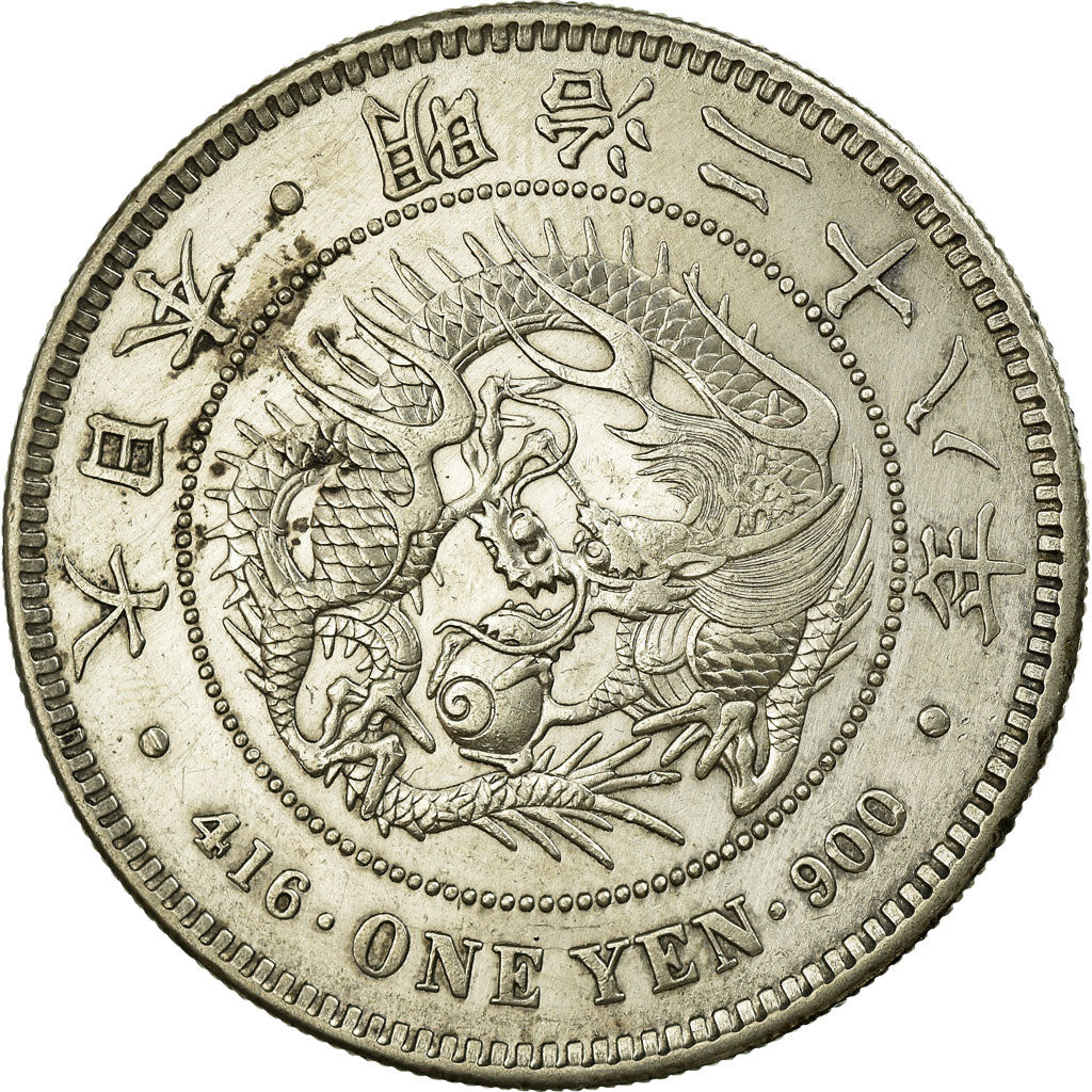 Coin, Japan, Mutsuhito, Yen, 1895, Tokyo, Countermark, AU(55-58), Silver